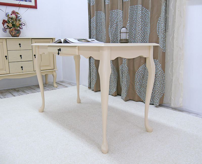エレガントアイボリーのクィーンアン様式家具猫脚コンソールテーブル 