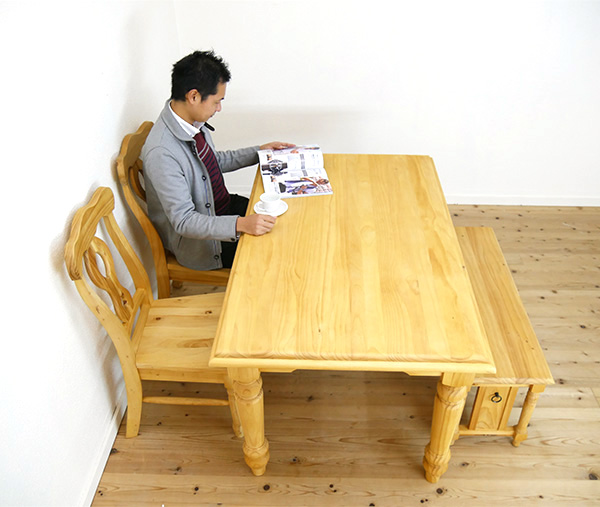 ダイニングテーブル幅140cm+チェアLacko2脚+ベンチセット(ナチュラル色)